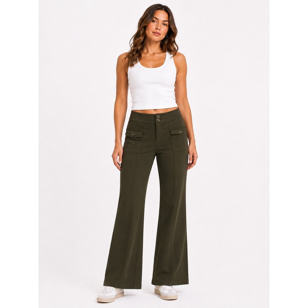 Halara Flare Cargo Pants Women Medium Olive Green High Waisted Stretch Gorpcore